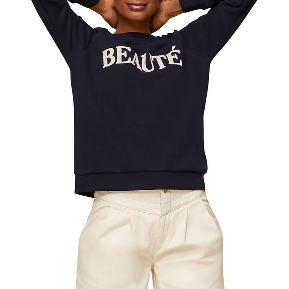Whistles Beaute Logo Sweatshirt XS Womens Navy Cotton Crew Neck Pullover - Picture 1 of 13